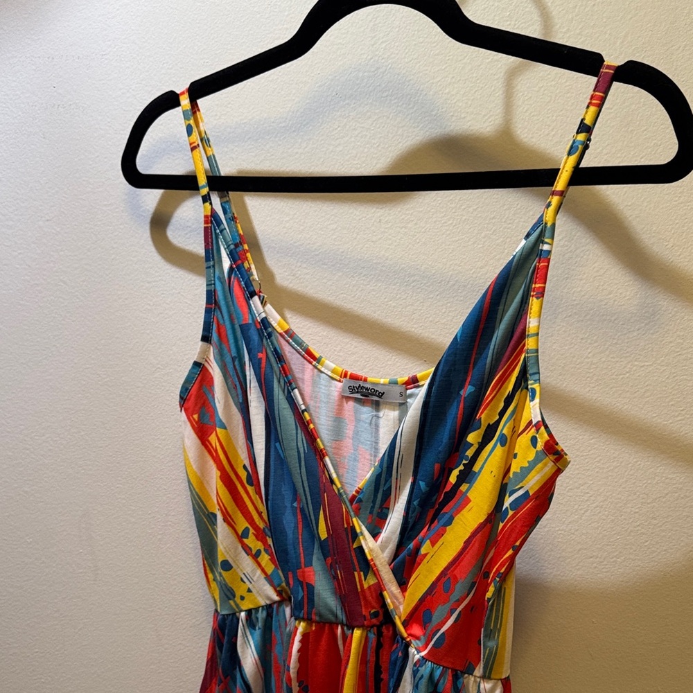 Vibrant Multicolor Striped Dress with Pockets - Picture 2 of 7